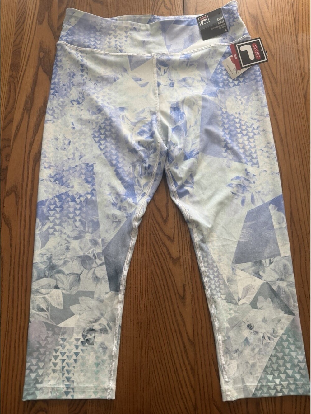WOMEN'S FILA TRU DRY SPORT CAPRI PANTS SZ XL FLORAL PRINT AQUA BLUE WHITE NWT